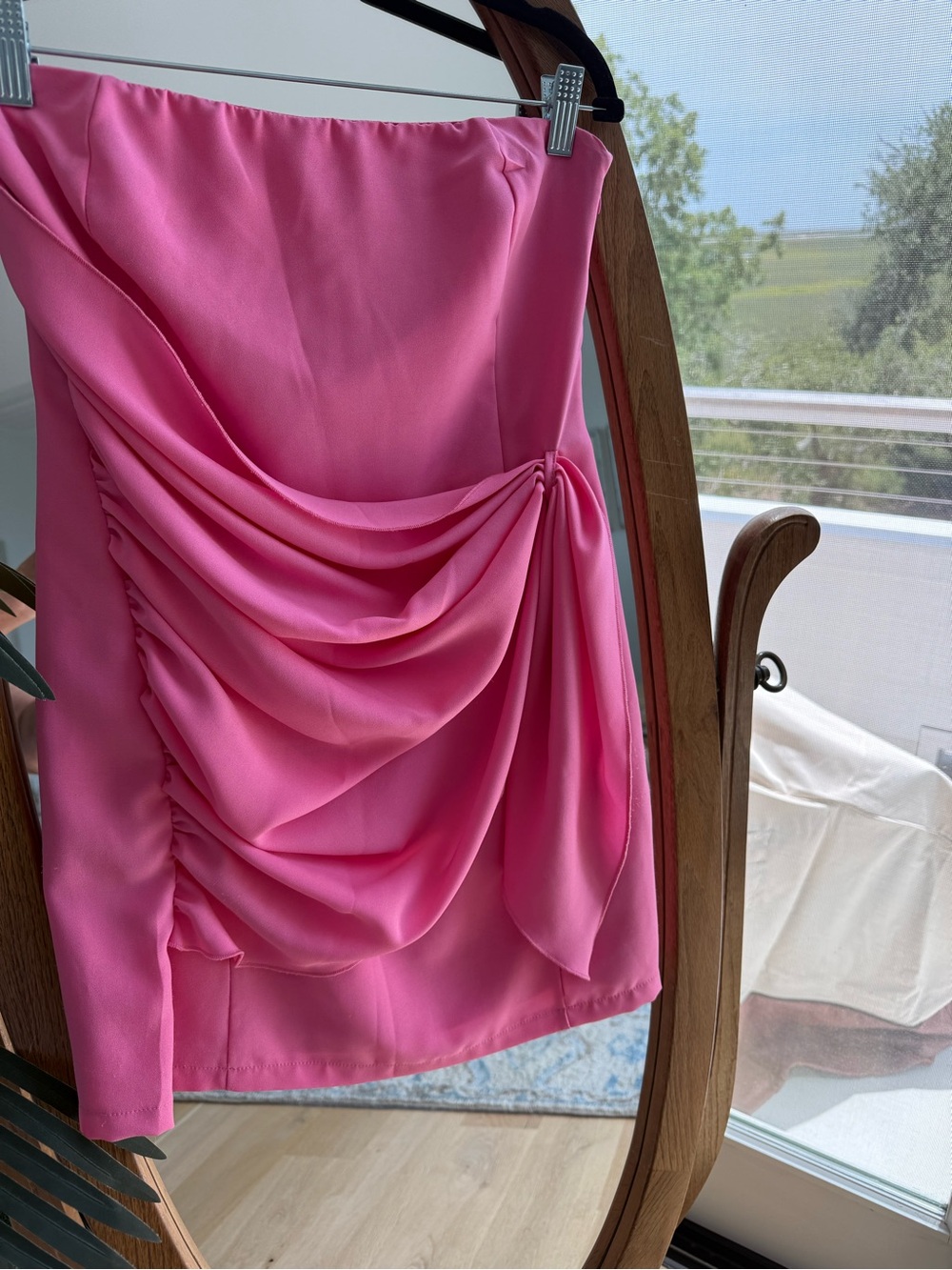 superdown Hot Pink Ruched Drape Mini Dress